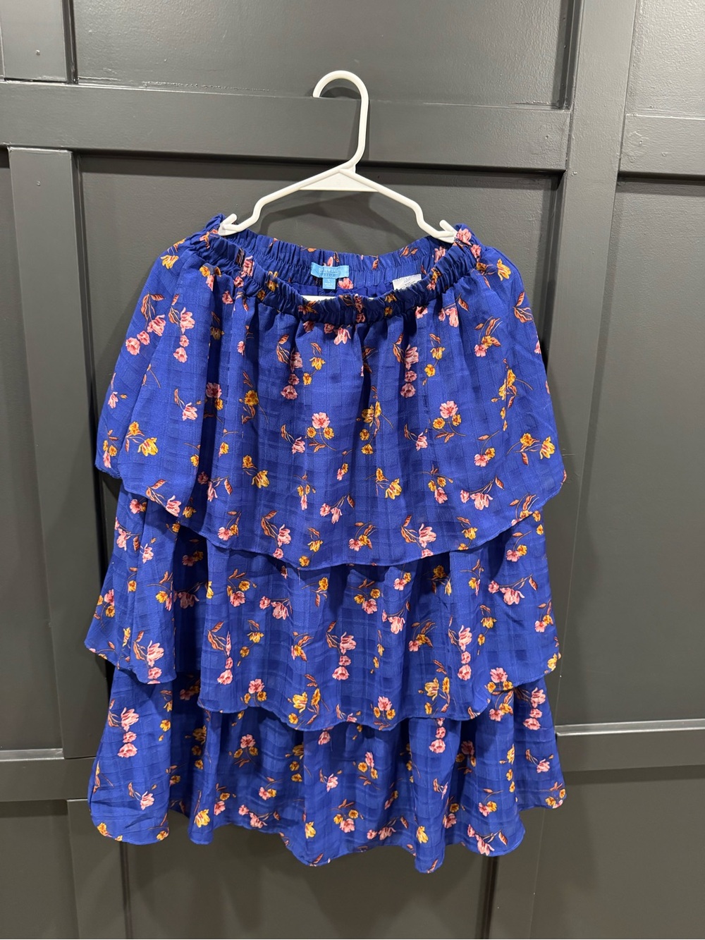 Draper James Royal Blue Floral Tiered Midi Skirt